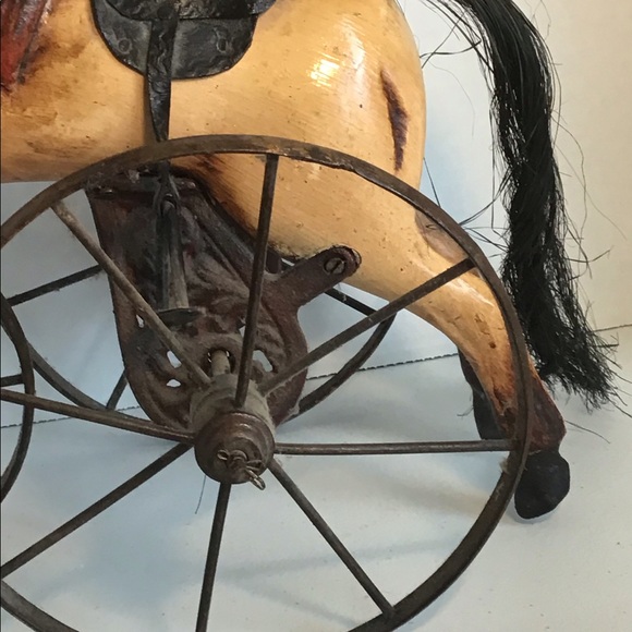 Rare Vintage Victorian 17x15in Wood & Cast iron Horse Children’s toy - Picture 8 of 10